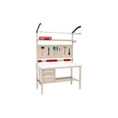 Global Equipment 72"W x 36"D Production Workbench - Laminate Safety Edge Complete Bench - Tan 319345TN
